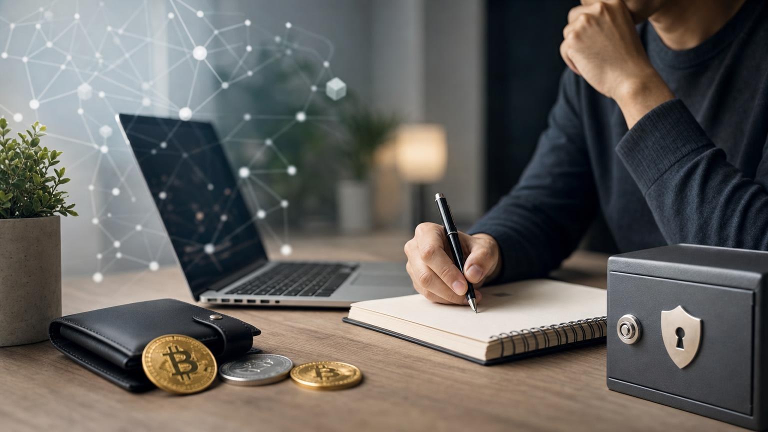 Persona comprovant l’actiu, la xarxa, l’adreça i l’estat d’una transacció abans de confirmar un intercanvi de criptomonedes